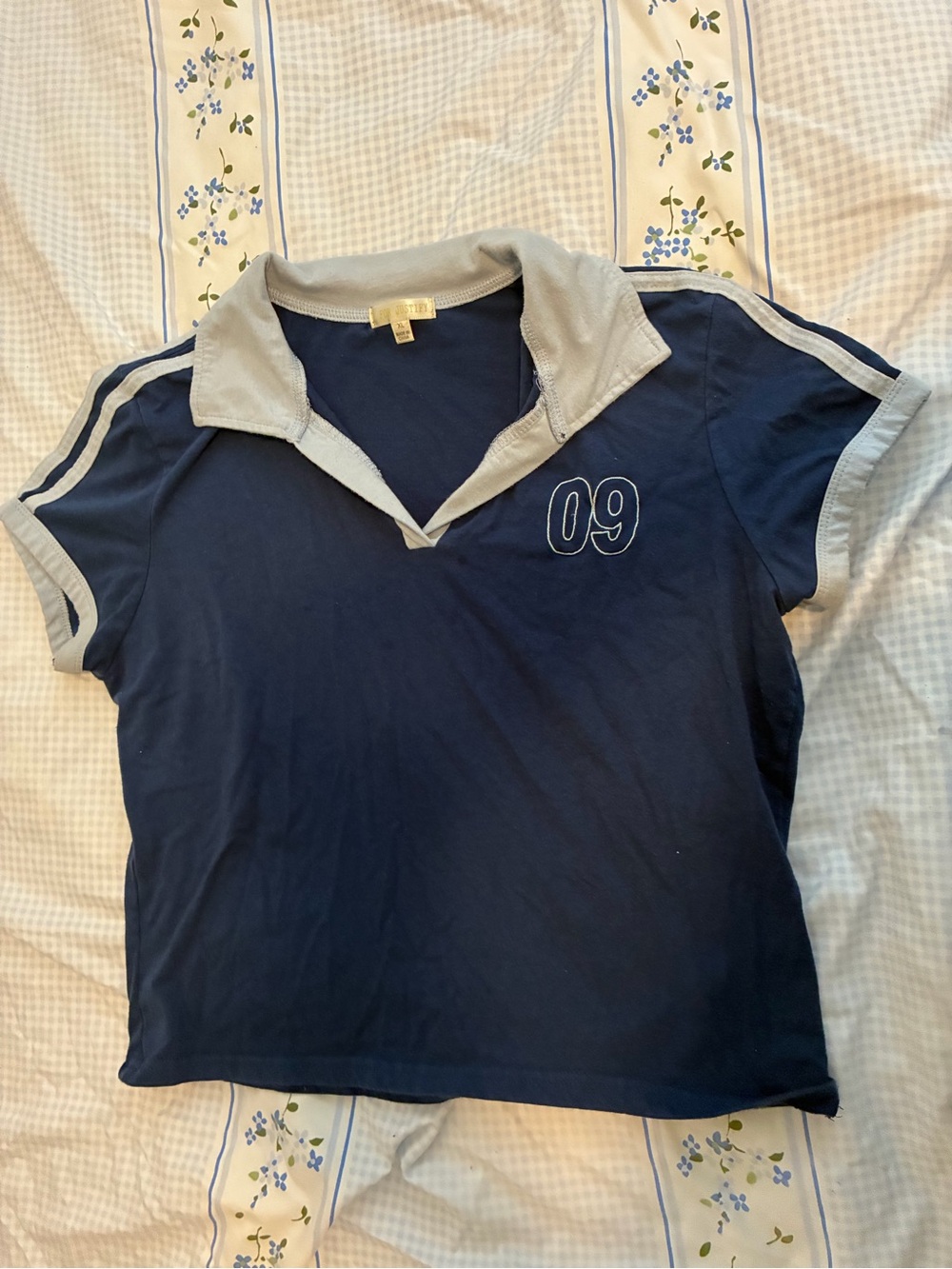 J for Justify Navy Crop Polo Top with Light Gray Trim - 09 Detail